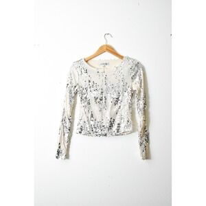 Madden Girl Sequin Top Women Size S Silver Excellent Long Sleeve Glam Party